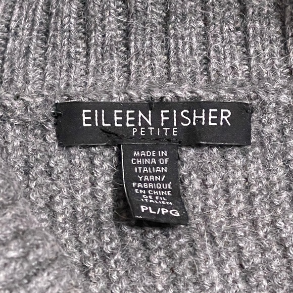 Eileen Fisher PL Grey Alpacha Crop Turtleneck Poncho Sweater - Picture 2 of 3